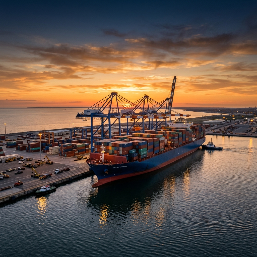 Container cargo ship at port